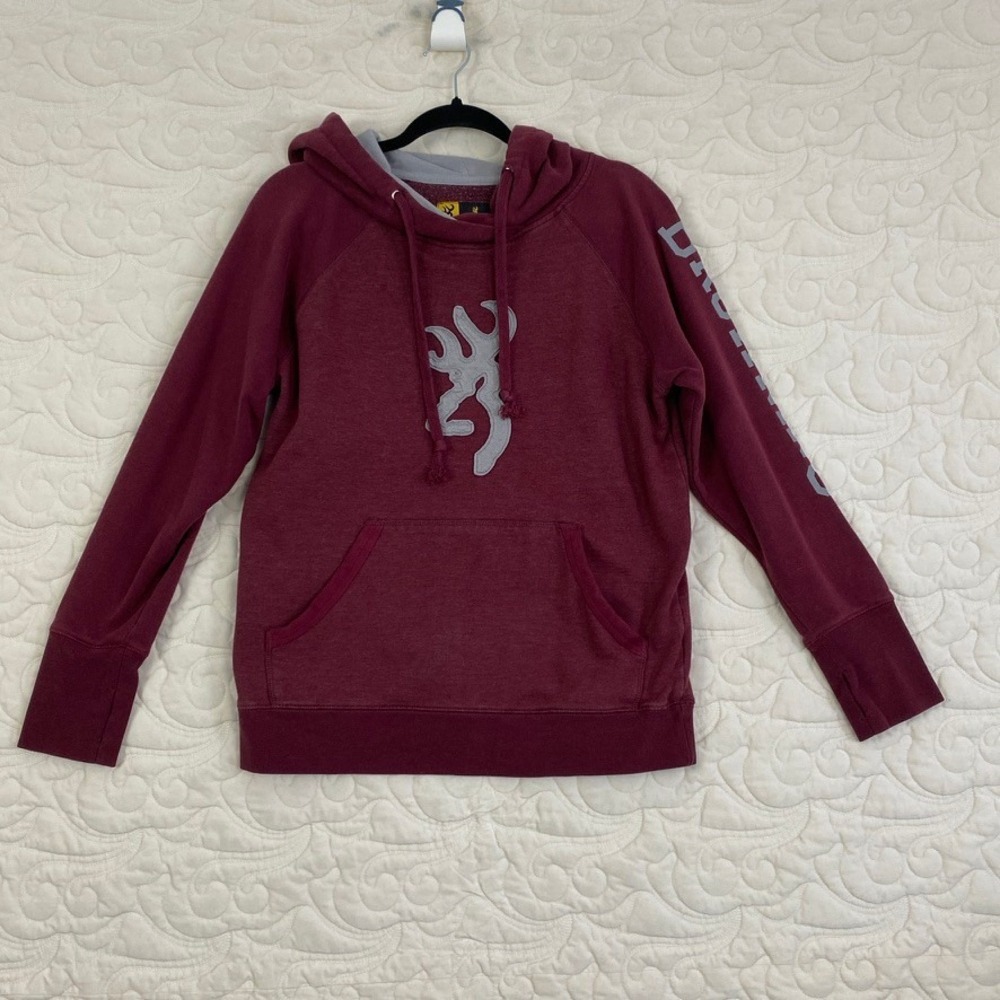 Browning Hoodie Pullover Womens Medium Maroon Red Buckmark Logo Sweatshirt